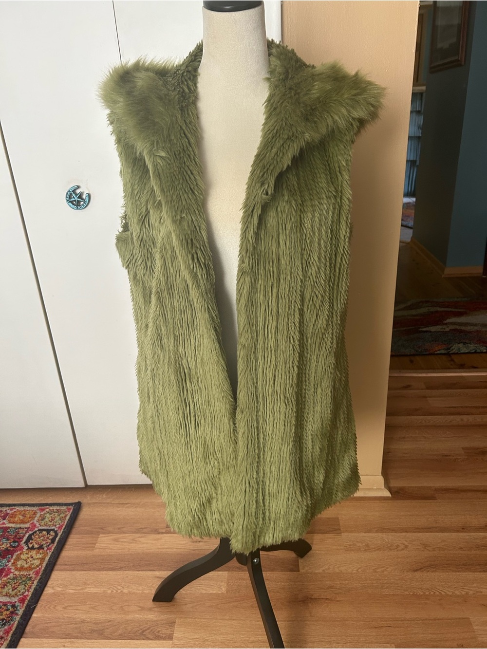 Olive Green Faux Fur Hooded Vest